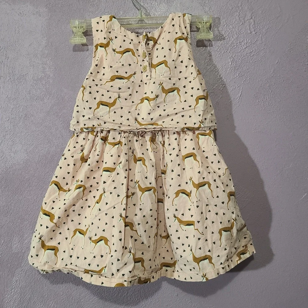 Genuine Kids Oshkosh Pink Cotton‎ Gazelle Animal Print Lined Tie Front Dress 5T